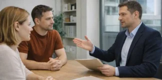 Как остаться в Италии после увольнения? Варианты сохранения ВНЖ Потеря работы в Италии и сохранение ВНЖ Спокойная консультационная сцена в современном офисе в Италии: специалист объясняет план действий после увольнения