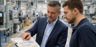 Вакансии в Италии с зарплатой до 3 500€ остаются пустыми: почему так и как устроиться в 2026 Вакансии в Италии с зарплатой до 3500 евро на производстве Современный производственный цех в Италии, менеджер показывает кандидату условия работы и график