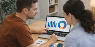 Реальные зарплаты в Италии в 2026 году: сколько получают на руки и почему Италия отстает в Европе Средняя зарплата в Италии 2025 - реальные зарплаты и покупательная способность PPS Современная Италия, спокойная городская сцена без вывесок, человек сравнивает зарплаты и расходы на ноутбуке, акцент на “на руки” и покупательную способность