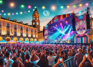 Турин 2025: итоги культурных, спортивных и гастрономических событий года Фестиваль в Турине 2025 года – люди наслаждаются концертом на открытой площадке