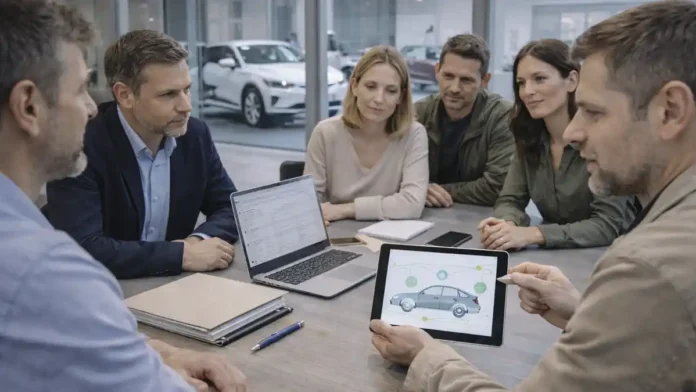 turin-byd-fiat-budushee BYD в Турине: встреча с поставщиками и будущее автопрома Современная деловая сцена в Турине на фоне автомобильной темы: переговоры с поставщиками, ноутбуки и документы на столе, нейтральная атмосфера