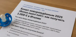 Бонус новорождённым в Италии 2025 (Bonus nuovi nati): как получить 1.000 € Семья с новорождённым ребёнком получает информацию о Bonus nuovi nati 2025