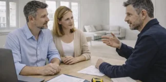 Флиппинг недвижимости в Италии: как заработать на перепродаже квартир с ремонтом и не потерять деньги Флиппинг недвижимости в Италии: расчёт прибыли и ремонт квартиры перед продажей Современная квартира в Турине на этапе подготовки к продаже: обсуждение сметы ремонта и расчёта прибыли, нейтральная деловая атмосфера