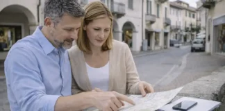 Где жить недорого в Пьемонте: города для переезда, аренды и покупки жилья в 2026 году Где жить недорого в Пьемонте - города для переезда в 2026 Спокойная городская улица в Пьемонте днем, люди смотрят на карту района и обсуждают выбор жилья, ощущение доступной и комфортной жизни