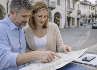 Где жить недорого в Пьемонте: города для переезда, аренды и покупки жилья в 2026 году Где жить недорого в Пьемонте - города для переезда в 2026 Спокойная городская улица в Пьемонте днем, люди смотрят на карту района и обсуждают выбор жилья, ощущение доступной и комфортной жизни