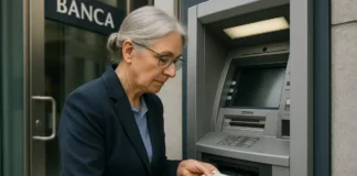 Как вносить наличные на счёт в Италии без проблем с налоговой — что нужно знать в 2025 году Пожилой мужчина в Италии вносит наличные через банкомат с осторожностью и вниманием, чтобы избежать налоговых рисков