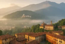 Биелла забытая жемчужина Пьемонта: что теряют туристы Панорамный вид на старый город Biella и предгорья Альп, Пьемонт