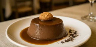 Где попробовать настоящий bonet в Турине и Пьемонте — гид по лучшим местам Десерт bonet на белой тарелке — пьемонтская классика с амаретти, какао и ромом