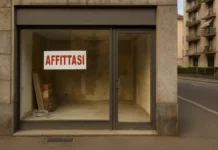 Инвестиции в кризис: стоит ли покупать бывшие магазины под жильё в Турине Закрытый магазин на центральной улице Турина с вывеской “Affittasi” пример десертификации городской коммерции