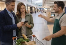 Торговые центры и супермаркеты Турина 2026: где купить всё, что нужно, и как работает доставка Торговые центры и супермаркеты Турина 2026: шопинг и доставка Современный торговый центр в Турине, семейная пара выбирает покупки и обсуждает доставку, спокойная городская