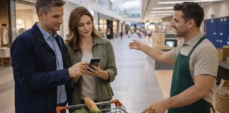 Торговые центры и супермаркеты Турина 2026: где купить всё, что нужно, и как работает доставка Торговые центры и супермаркеты Турина 2026: шопинг и доставка Современный торговый центр в Турине, семейная пара выбирает покупки и обсуждает доставку, спокойная городская