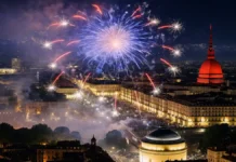 День города Турин 2025: San Giovanni, программа, фейерверк и что делать в праздничные дни Вечерний Турин на празднике San Giovanni у реки По Летний вечер в Турине, набережная реки По, мягкие огни города и праздничная атмосфера