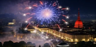 День города Турин 2025: San Giovanni, программа, фейерверк и что делать в праздничные дни Вечерний Турин на празднике San Giovanni у реки По Летний вечер в Турине, набережная реки По, мягкие огни города и праздничная атмосфера