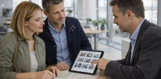 Где лучше жить русским в Италии в 2026: города, цены на жильё и чек-лист выбора Где лучше жить в Италии в 2026 - выбор города и жилья Реалистичная сцена выбора района и жилья в Италии: пара обсуждает варианты с консультантом, атмосфера доверия и практичности