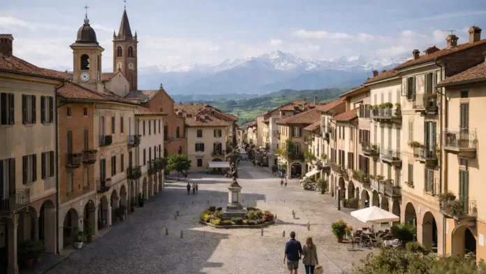 Панорамный вид на города Пьемонта летом