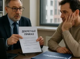 Администратор показывает документы о долге жильцу в кондоминиуме