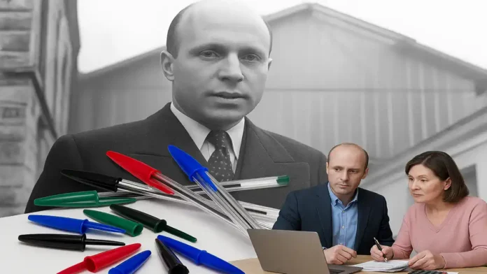 marcel-bic_-bic_turin Рабочий стол с товарами BIC и портретом изобретателя Марселя Бика, создателя глобального бренда, родом из Турина