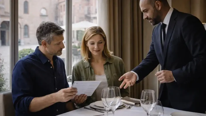 Ресторан Piazza Duomo в Альбе, Пьемонт, Италия - изысканная сервировка и тёплая атмосфера зала Премиальная фотореалистичная сцена в стиле “гастрономическое путешествие по Пьемонту”: уютный зал ресторана в Альбе, детали сервировки