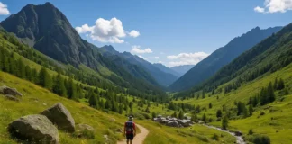 Пьемонт: горы, которые вдохновляют. Гид по лучшим маршрутам, деревням и приключениям Панорамный вид на горы Пьемонта летом с треккинговой тропой и альпийскими домиками