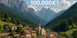 Почему никто не хочет жить в Sagron Mis Италия даже с бонусом 100.000€ на ремонт? Итальянская деревня Sagron Mis в горах Трентино, вид на старинные дома и горный пейзаж.