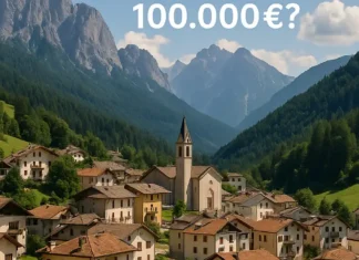 Почему никто не хочет жить в Sagron Mis Италия даже с бонусом 100.000€ на ремонт? Итальянская деревня Sagron Mis в горах Трентино, вид на старинные дома и горный пейзаж.