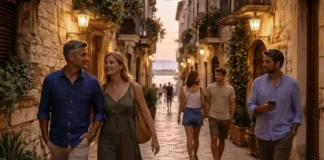 Туризм в Италии в 2024: почему в тренде Бари и что меняется для поездок по стране Туризм в Италии 2024: старый город Бари и вечерняя набережная Атмосферный кадр Бари: улочки старого города, набережная, туристы без толпы, тёплый свет, ощущение юга Италии