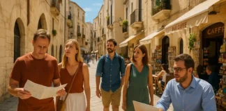 Куда едут туристы в Италии в 2025 году и сколько тратят: новый лидер — Бари Иностранные туристы гуляют по солнечным улочкам Бари, исследуя достопримечательности старого города, кафе и сувенирные лавки — символ роста популярности южной Италии