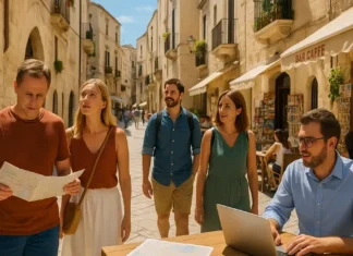 Куда едут туристы в Италии в 2025 году и сколько тратят: новый лидер — Бари Иностранные туристы гуляют по солнечным улочкам Бари, исследуя достопримечательности старого города, кафе и сувенирные лавки — символ роста популярности южной Италии