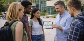 Пекинский университет в Турине: кампус Beida, что известно и как это может изменить учебу в Италии Пекинский университет Beida в Турине - кампус и студенты Современное учебное пространство в Турине, студенты и преподаватель обсуждают программу, атмосфера международного кампуса