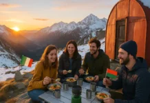 Пьемонт Италия: бесплатный ночлег в горах с видом на Альпы Биваки Пьемонта бесплатные ночлеги в Альпах Туристы в биваке с видом на Альпы в Пьемонте, Италия