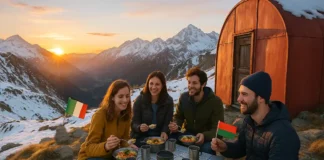 Пьемонт Италия: бесплатный ночлег в горах с видом на Альпы Биваки Пьемонта бесплатные ночлеги в Альпах Туристы в биваке с видом на Альпы в Пьемонте, Италия