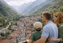 Череc (Ceres), Пьемонт: жизнь в горах рядом с Турином и как выбрать недвижимость Ceres в Пьемонте - вид на горный городок и долину Валь-ди-Ланцо вид на Ceres в Пьемонте в мягком дневном свете: горный городок, долина, аккуратные дома и спокойная атмосфера жизни рядом с Турином