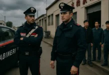 Китайская мафия в Италии: текстильные войны, дешёвая мода и мафиозный контроль в Прато Китайская мафия в Прато мафиозная война за дешёвую моду в Италии улицы Прато, полицейские машины, текстильный склад, азиатские рабочие на фоне, криминальная атмосфера