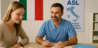 Здравоохранение в Италии и США почему всё больше людей выбирают Италию и как русскоязычным попасть в SSN Сравнение медицины Италии и США, регистрация в SSN Русскоязычная женщина оформляет tessera sanitaria в офисе ASL в Турине, иллюстрируя разницу между медициной Италии и США.