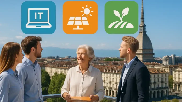 professii-italia-2030 Востребованные профессии в Италии до 2030 и где учиться Коллаж офисных и производственных профессий в Италии, символы IT, зелёной энергетики и агросектора