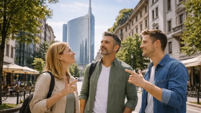 Самые высокие небоскребы Италии и мира - панорама города и современная высотка городская панорама в Италии с современной высоткой на переднем плане и узнаваемой архитектурой на горизонте, дневной свет