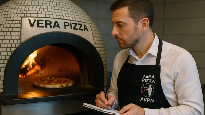 Секретный агент AVPN оценивает неаполитанскую пиццу в печи ресторана