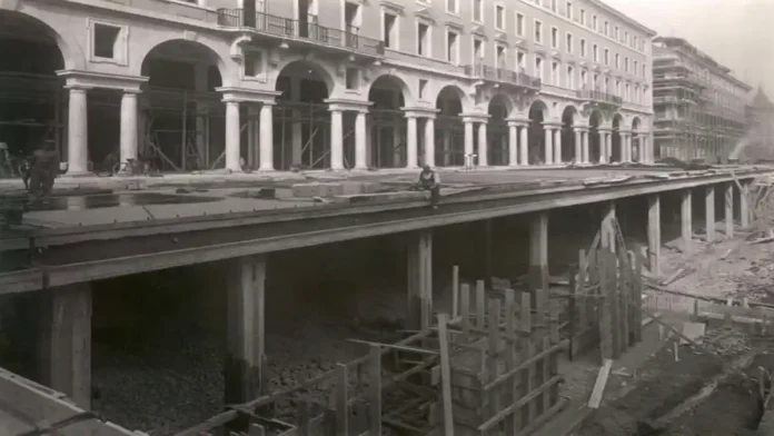 via-roma-tunnel-parkovka Строительство тоннеля под Via Roma в Турине, 1930-е годы строительства тоннеля под Via Roma в Турине в 1936 году.
