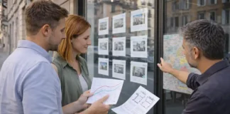 Рынок недвижимости Италии во II квартале 2025: Турин и Палермо в лидерах по росту сделок Рынок недвижимости Италии во II квартале 2025: Турин и Палермо лидируют по росту сделок Современная городская сцена в Италии с визуальным акцентом на недвижимость: деловой квартал, люди у витрины агентства, ощущение роста спроса