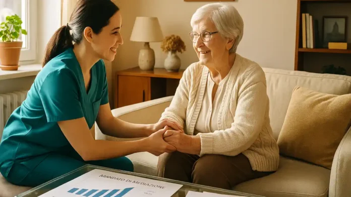 zarplata-badante-turin-2025 Зарплата баданте в Турине и Пьемонте в 2025 году Сиделка (badante) с пожилой женщиной в Турине, иллюстрация зарплаты 2025