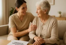 👩🦰 Домработницы и сиделкит в Италии: с 1 ноября 2025 года новые контракты зарплаты растут, а расходы для семей увеличатся на 230 € в месяц Новый контракт колф и бадант в Италии рост зарплат и новые права Светлая редакционная фотография сиделка и пожилая женщина у окна, документы и чашка кофе, символ заботы и обновления трудового контракта