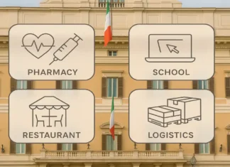 Сенат одобрил «DDL Semplificazioni»: что упростят для семей и бизнеса в Италии DDL Semplificazioni главные изменения для граждан и бизнеса Министерские здания Рима и пиктограммы «аптека, школа, терраса, паллеты» в современном редакционном стиле