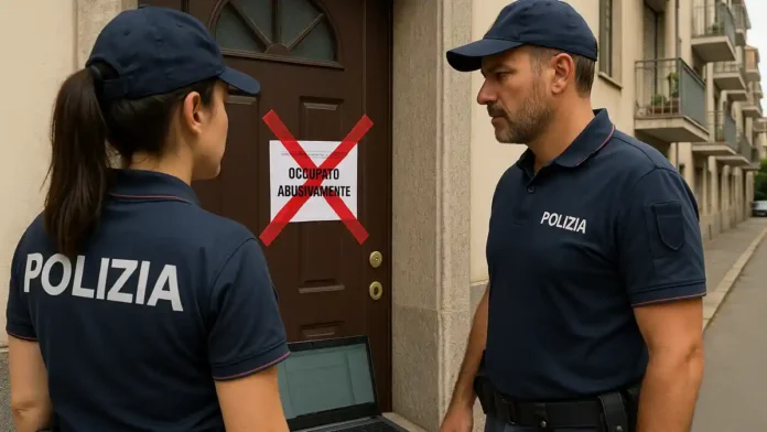 okupasy-v-italii-zakon-634bis. Окупасы в Италии: новый закон 634-bis и реальные наказания Жилой дом в Италии с опечатанной дверью и полицейскими, символизирующими борьбу с окупасами и новый закон 634-bis Codice Penale
