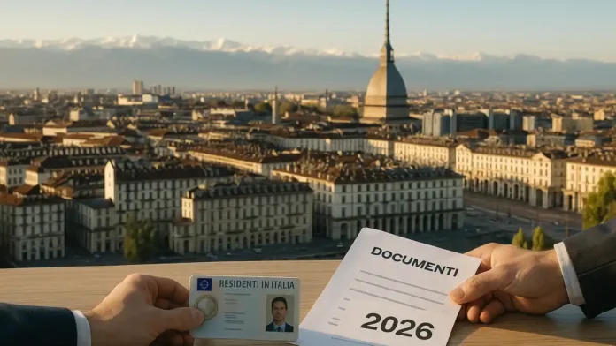 pakt-migratsiya-2026-italiya-turin Пакт о миграции в ЕС внедрение в 2026. Италия, Турин Светлое редакционное фото: вид на Турин и контур карты ЕС, намёк на пограничный контроль и документы.