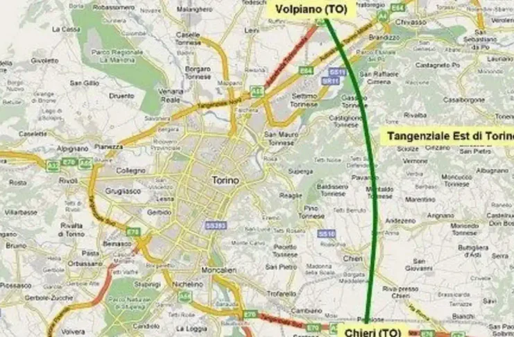 Танженциале Турина A55 схема выездов и незамкнутая «кольцевая» Объездная A55 вокруг Турина: север и юг, стыковки с A4/A5/A6/A21/A32, «разрыв» на востоке из-за холма