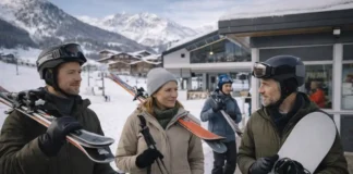 Бардонеккья — горнолыжный курорт рядом с Турином: как добраться, что посмотреть, куда сходить и где искать гидов Бардонеккья - горнолыжный курорт рядом с Турином: поездка на выходные Зимняя атмосфера Бардонеккьи в Пьемонте: туристы в нейтральной одежде идут к подъемнику, на заднем плане заснеженные Альпы