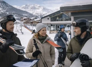 Бардонеккья — горнолыжный курорт рядом с Турином: как добраться, что посмотреть, куда сходить и где искать гидов Бардонеккья - горнолыжный курорт рядом с Турином: поездка на выходные Зимняя атмосфера Бардонеккьи в Пьемонте: туристы в нейтральной одежде идут к подъемнику, на заднем плане заснеженные Альпы