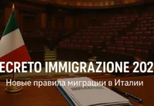 🇮🇹 Decreto Immigrazione 2025: что меняется для иностранцев. Парламент начинает финальную битву за новую реформу миграции Decreto Immigrazione 2025 в Италии Итальянский парламент и миграционные документы на столе, официальный стиль, дневной свет.