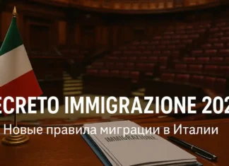 Декрет об иммиграции 2025: что меняется для иностранцев в Италии (простыми словами) Decreto Immigrazione 2025 в Италии Итальянский парламент и миграционные документы на столе, официальный стиль, дневной свет.