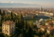 Где в Турине живут богатые: элитные районы, цены и как выбрать «правильный» адрес Элитные районы Турина — центр и холмы с видом на По Вид с холмов Турина на реку По и Gran Madre, премиальные дома, мягкий дневной свет.